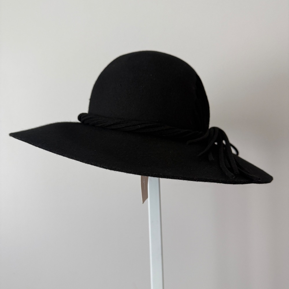 Jessica Simpson OS Black Wool Floppy Wide Brim Hat NWT Boho Felt Bow Fedora
